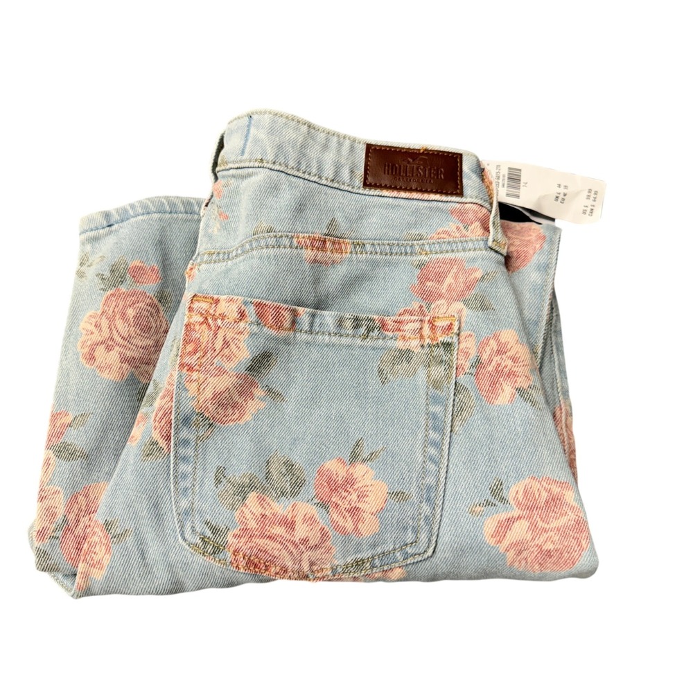 Hollister Jeans Womens 28 (28x27) High-Rise Balloon Jean Blue Pink Floral NEW